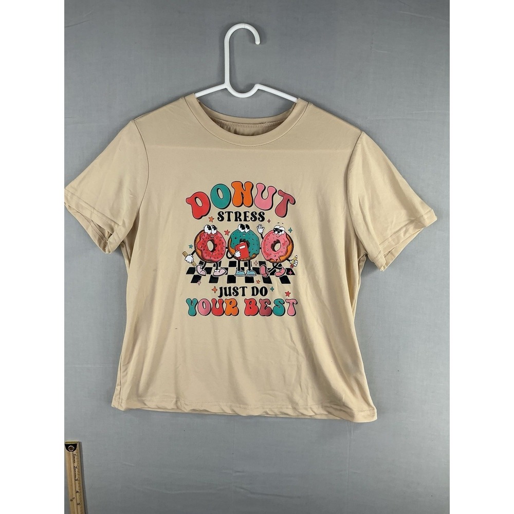 SHEIN Women's Donut Stress Graphic T-Shirt Beige Size M Just Do Your Best